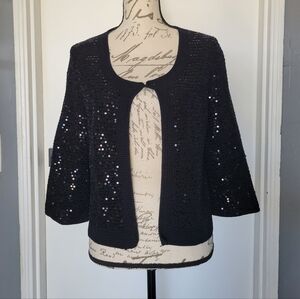 Lord & Taylor Navy Cotton Knit Fully Sequined Elegant Party Cardigan Jacket‎ L